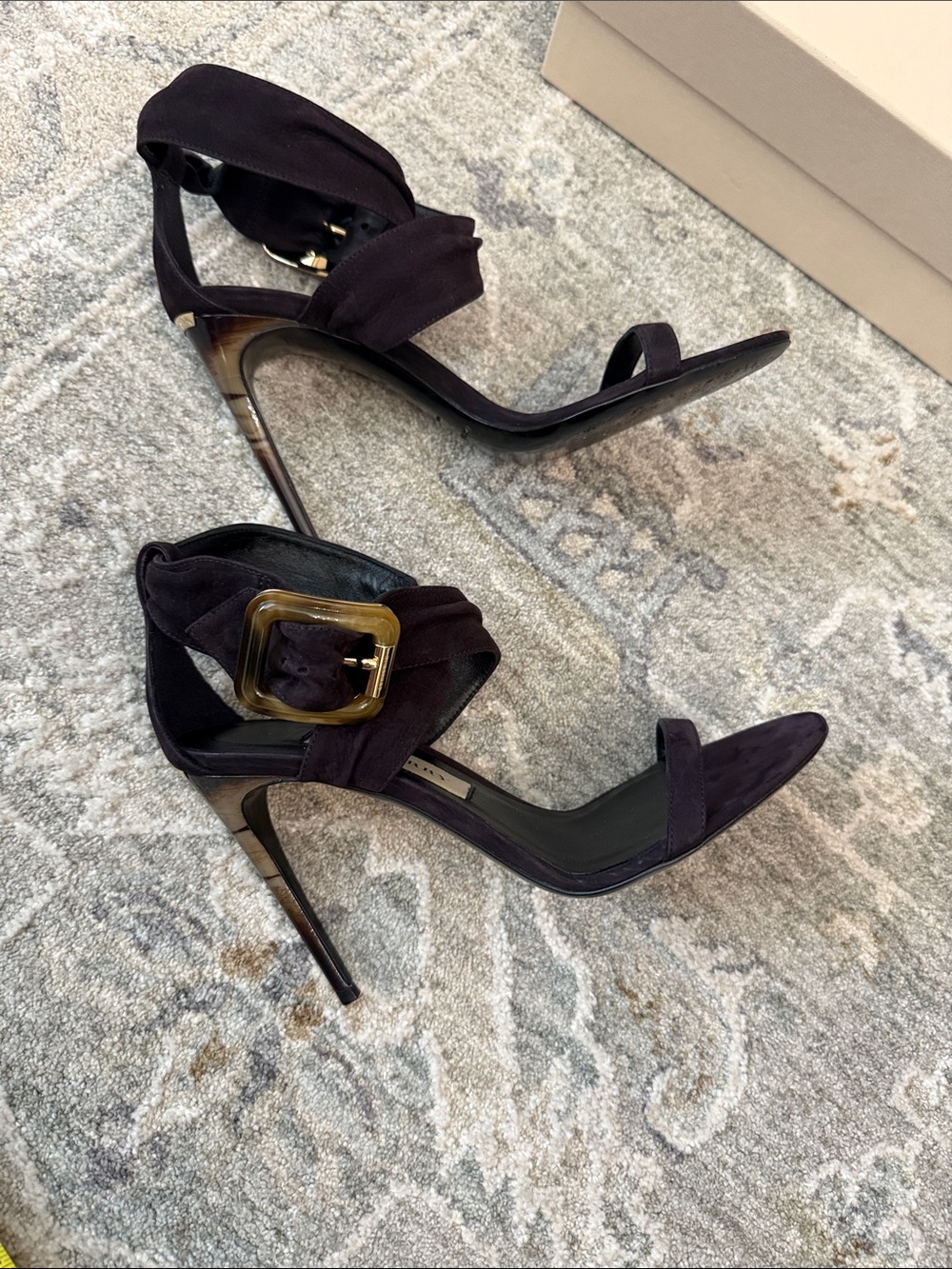 Burberry Trench Buckle Dark Purple Suede Wrap-Ankle Sandals